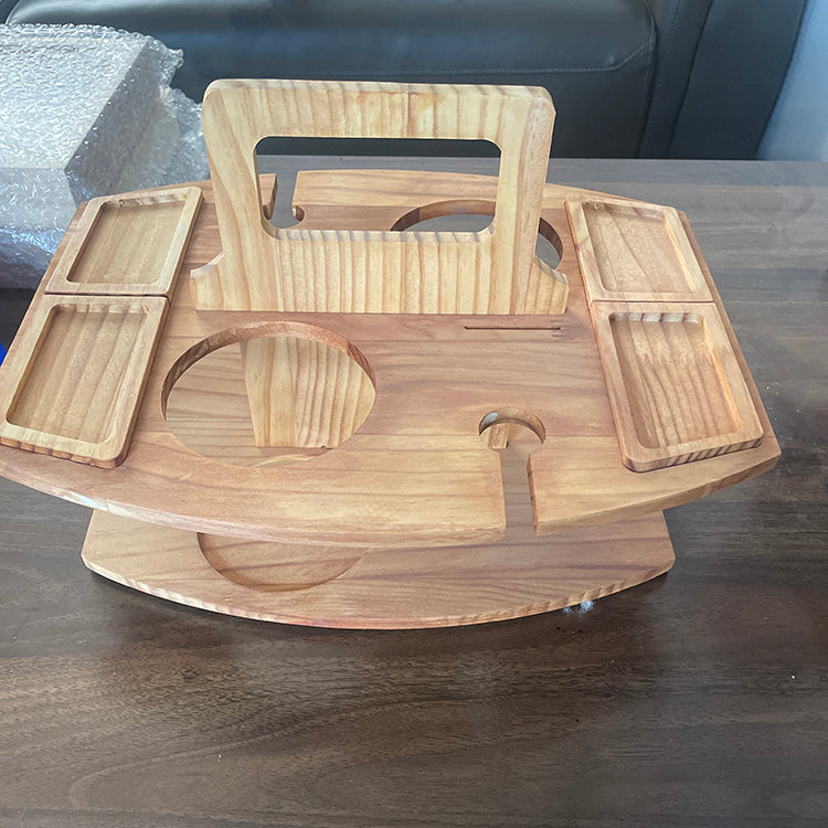 Table Vin Pique-nique Portable Bois - Porte-Verre Détachable + Fruits Multi-Nive