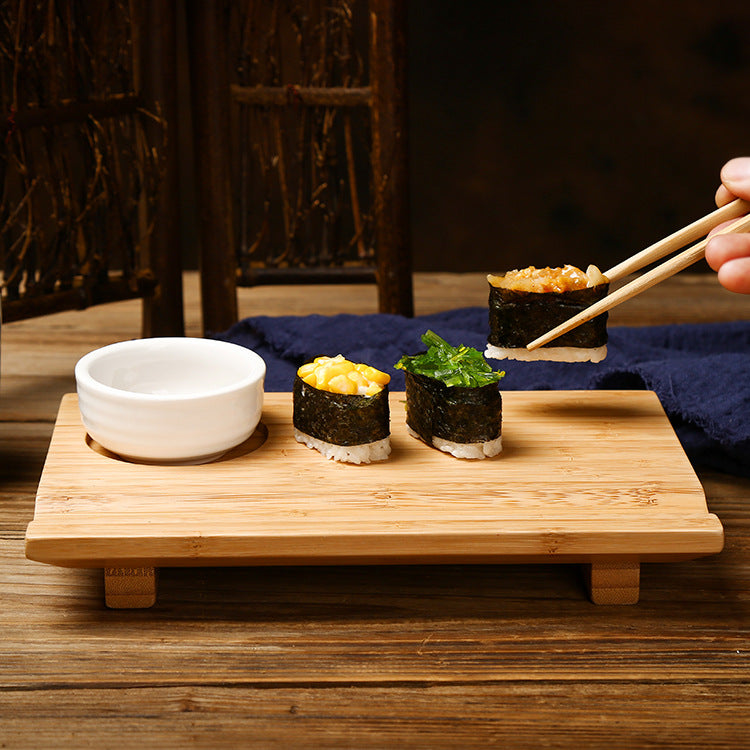Plateau à Sushi en Bambou avec Compartiments Sauce - Service Élégant