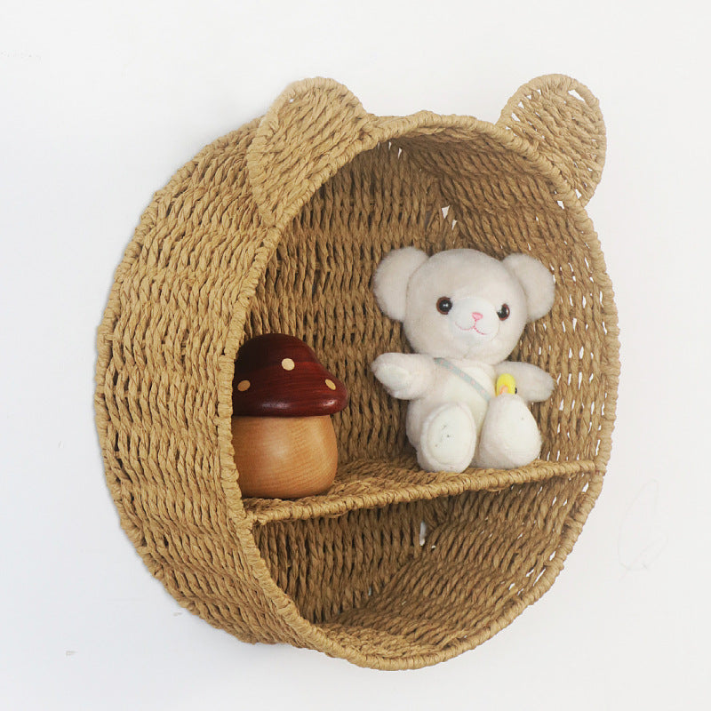 Panier Rangement Oreille Chat Écologique - Corde Papier Tressé - Mural Rond