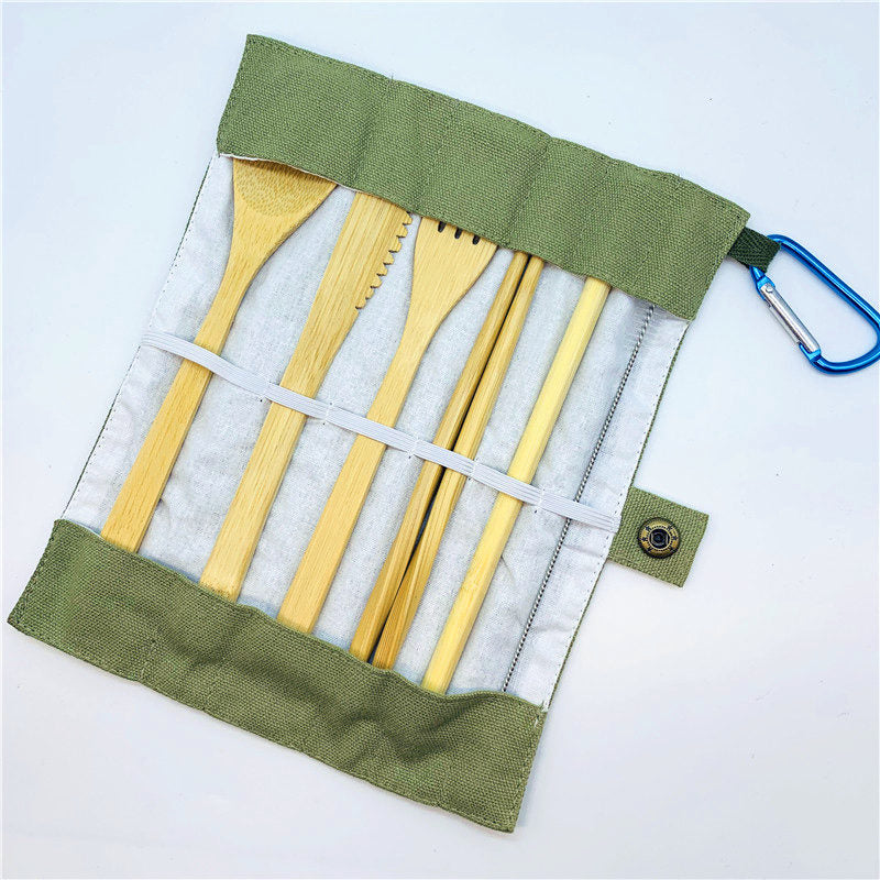 Couverts Bambou Écologique 7 Pièces - Portable - Fourchette Couteau Paille Réutilisable