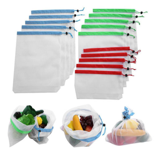 Sacs Filet Réutilisables 12 Pièces - Lavables Écologiques - Courses Fruits Légumes