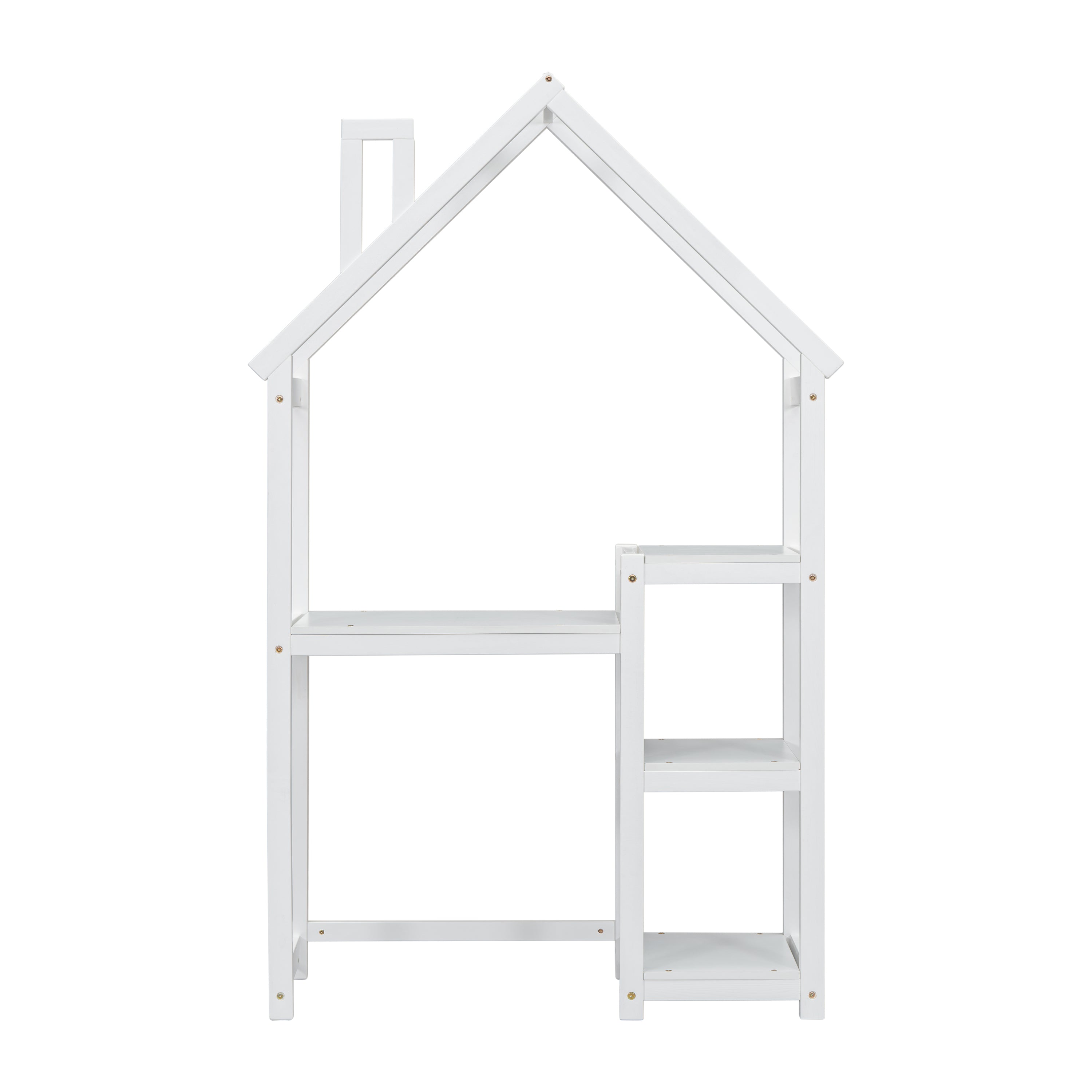 Bureau Enfant Maison Bois Blanc - Table Étude + Bibliothèque + Rangement Jouets