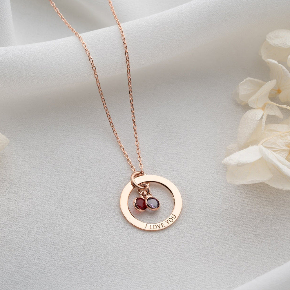 Collier circulaire personnalisé avec gravure et pierre de naissance