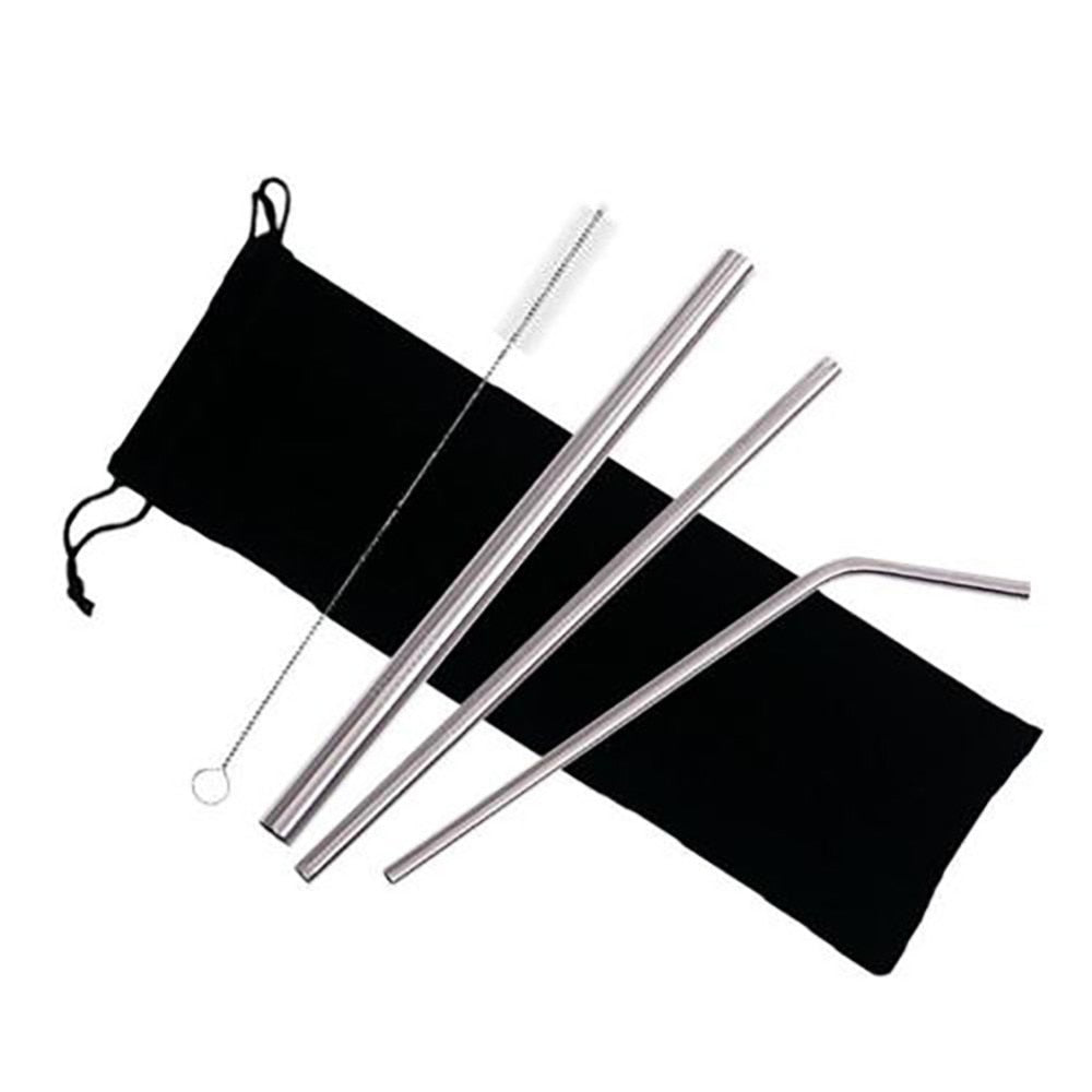Pailles Inox Réutilisables 4pcs 304 - Acier Métal - Brosse + Sac - Smoothie