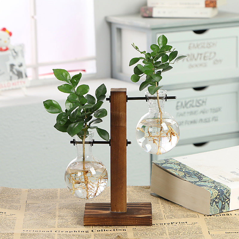 Vase Bouteille Verre Cadre Bois Transparent - Déco Bureau - Simple