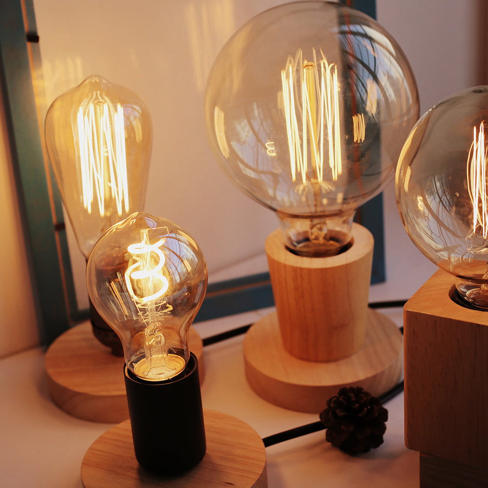 Base Lampe Table Bois - Or Bronze - Plateau Bois