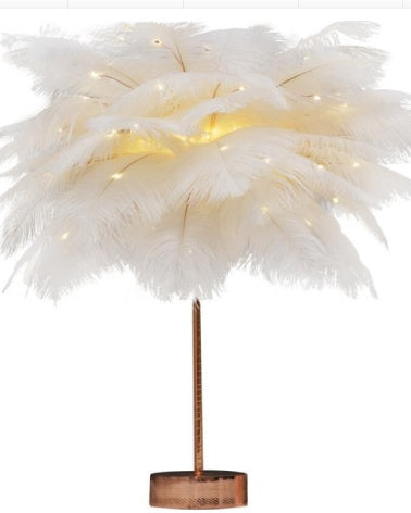 Lampe de table nordique en plumes – Veilleuse décorative pour chambre