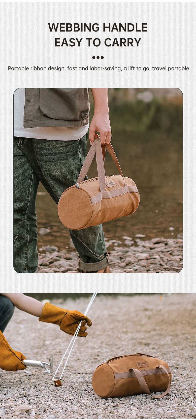 Sac Rangement Accessoires Camping - Piquets Corde - Cylindre Portable