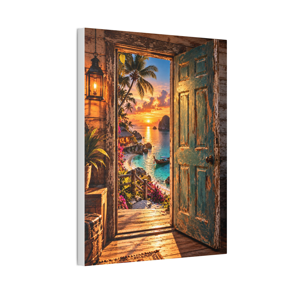 La porte vers le paradis – Toile tropicale au coucher du soleil