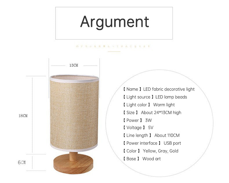 Lampe Table Lin LED - Blanc Chaud - Chevet USB - Abat-jour Lin Bois