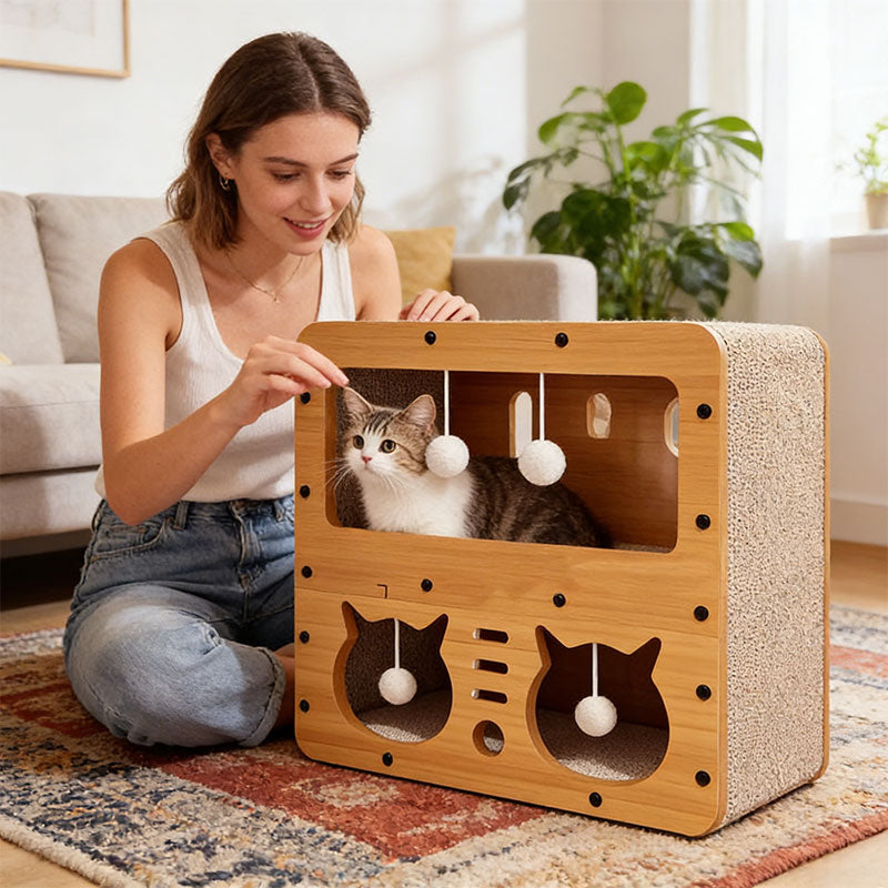 Maison Chat 3-en-1 - Lit Griffoir - Carton Écologique Multi-Couches