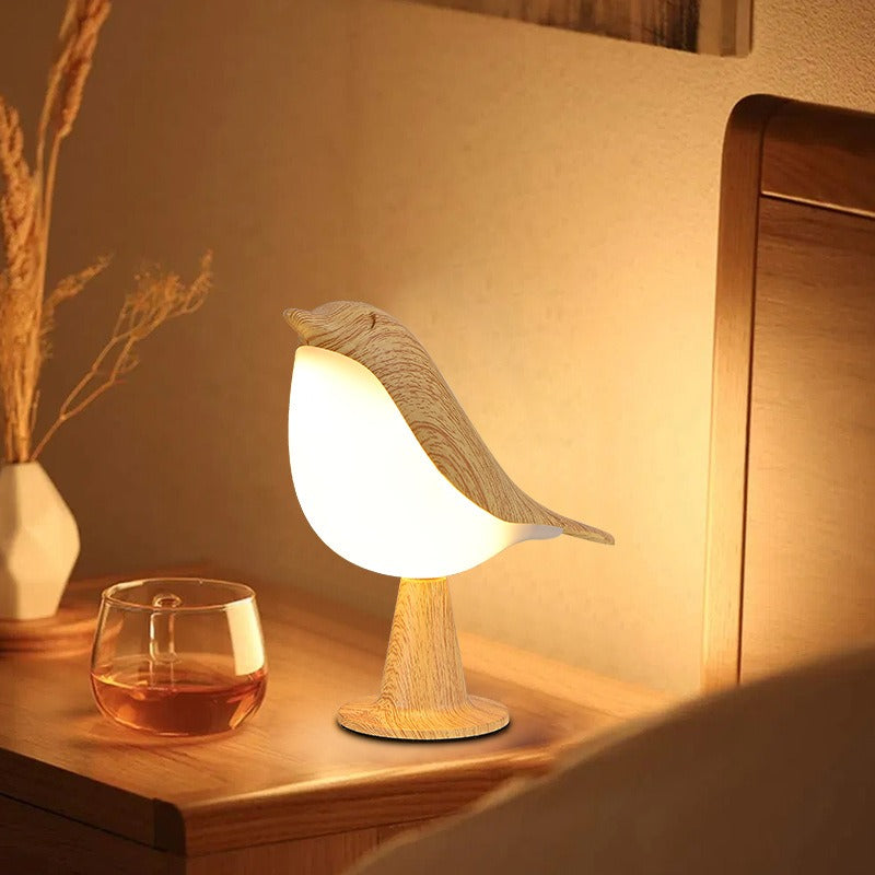 Lampe Chevet Oiseau Bois 3 Couleurs - Tactile Dimmable - Lecture Chambre - Déco 