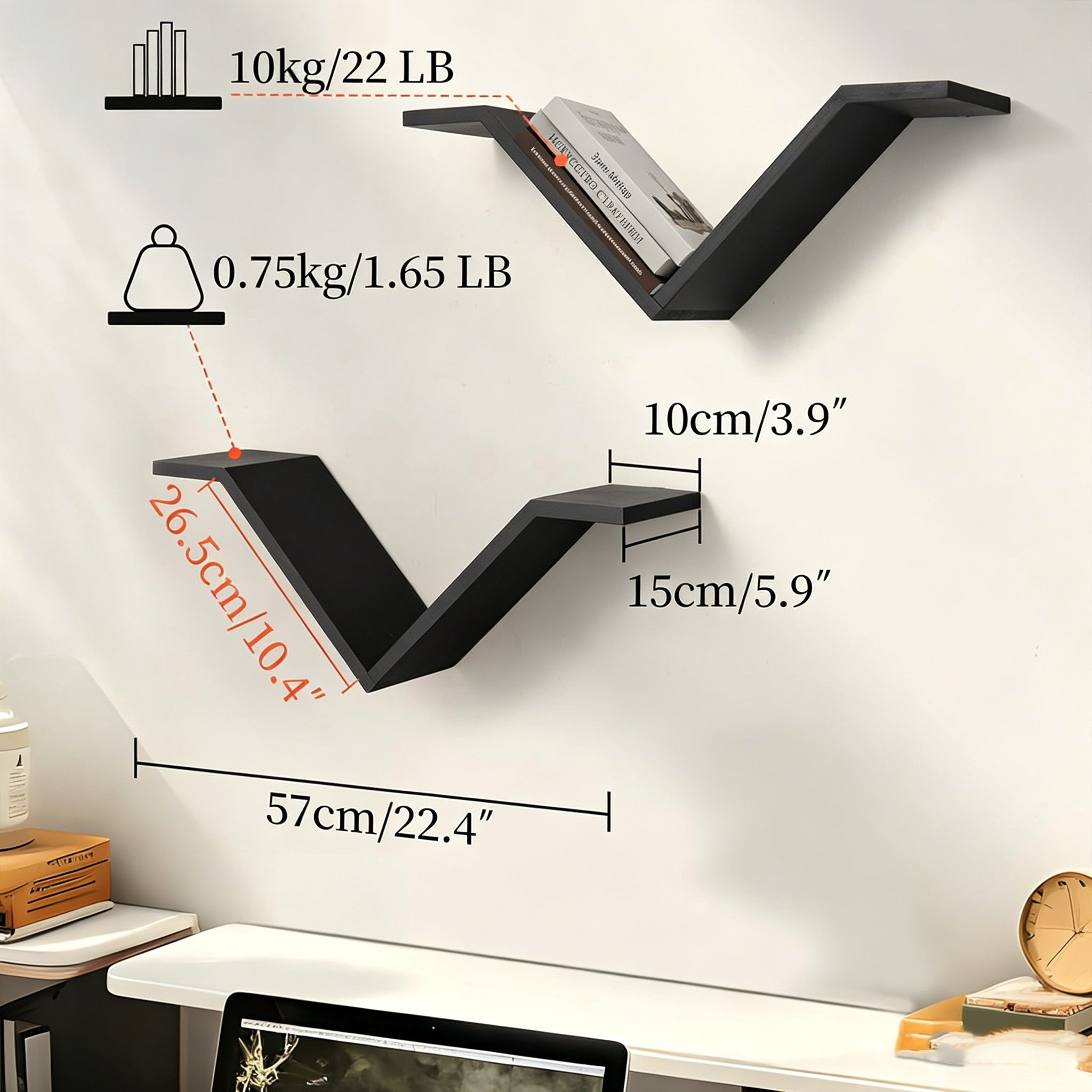 Étagère Flottante Murale en V - Bibliothèque Murale - Design Moderne
