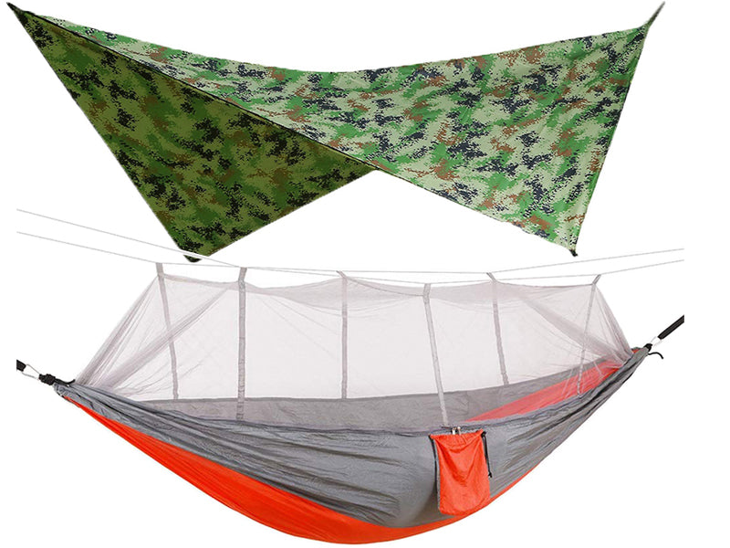 Hamac Double 260x140cm - Moustiquaire + Bâche Pluie - Léger Parachute