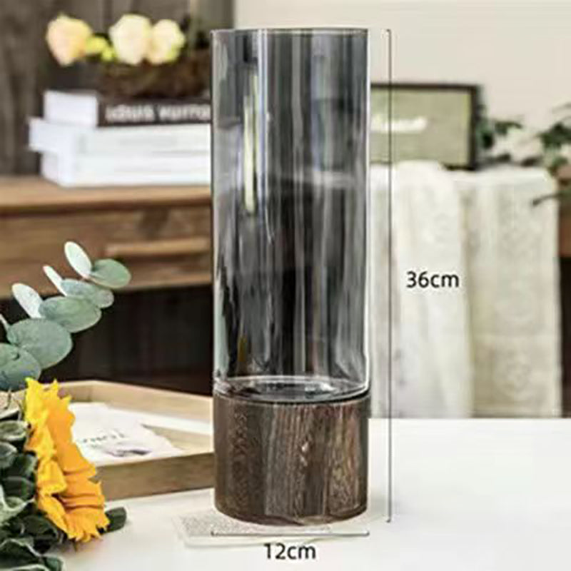 Vase Verre Scandinave Luxe - Support Bois - Fleurs Aquatiques - Déco Table Salle