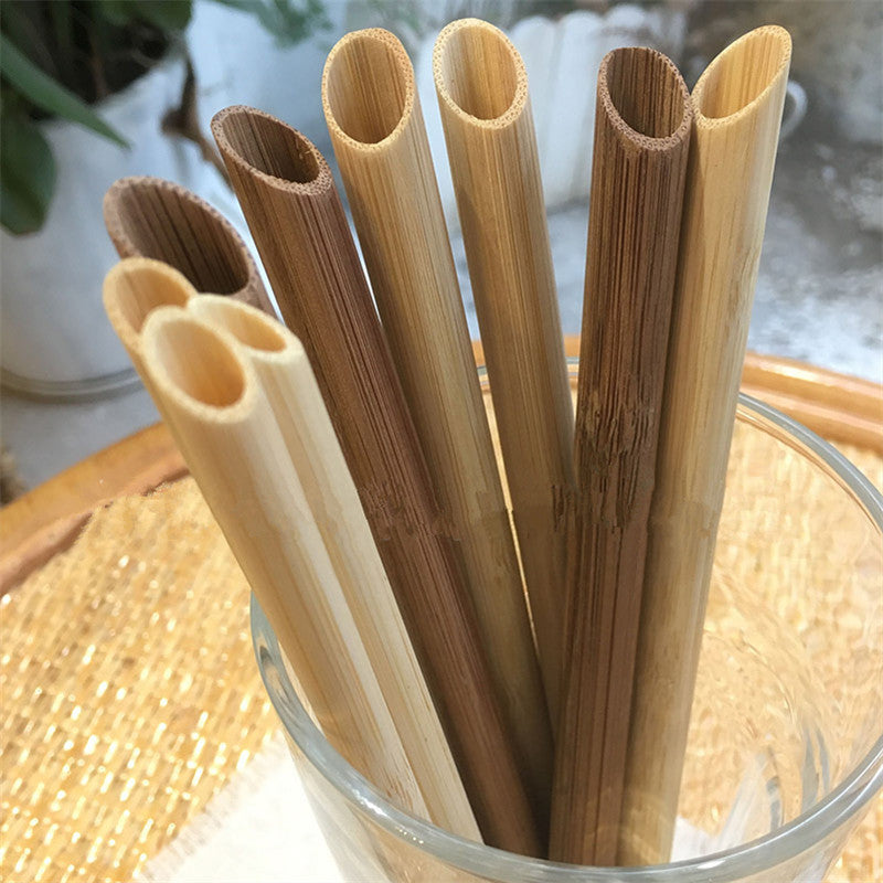 Pailles Bambou Réutilisables 100pcs 21.5cm - Écologique - Carbonisées Smoothie