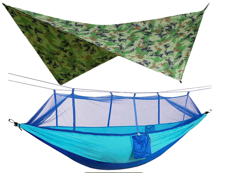 Hamac Double 260x140cm - Moustiquaire + Bâche Pluie - Léger Parachute