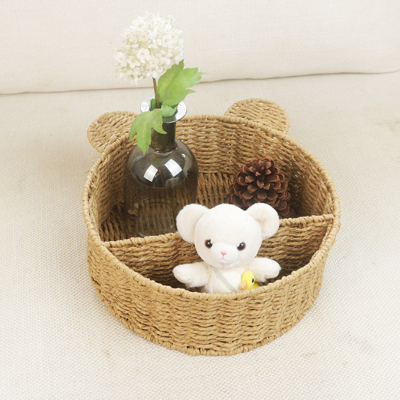 Panier Rangement Oreille Chat Écologique - Corde Papier Tressé - Mural Rond