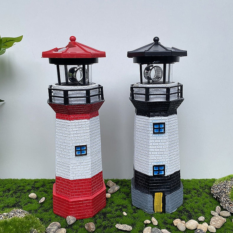 Phare Rotatif Solaire Résine - Déco Jardin Extérieur
