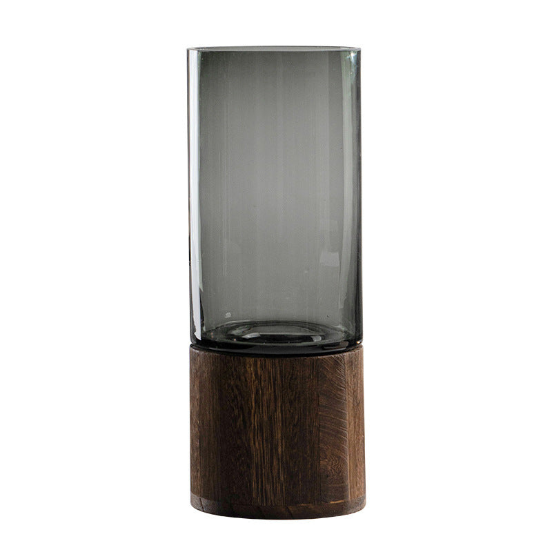 Vase Verre Scandinave Luxe - Support Bois - Fleurs Aquatiques - Déco Table Salle