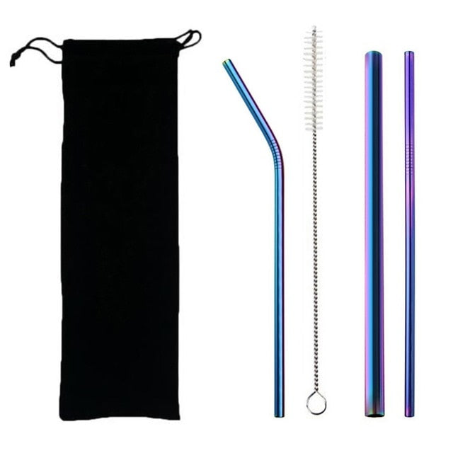 Pailles Inox Réutilisables 4pcs 304 - Acier Métal - Brosse + Sac - Smoothie