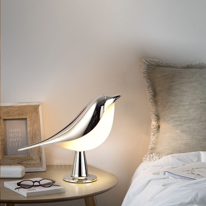 Lampe Chevet Oiseau Bois 3 Couleurs - Tactile Dimmable - Lecture Chambre - Déco 