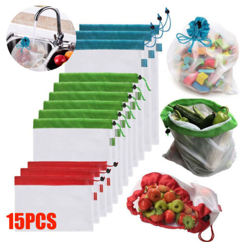 Sacs Filet Réutilisables 12 Pièces - Lavables Écologiques - Courses Fruits Légumes