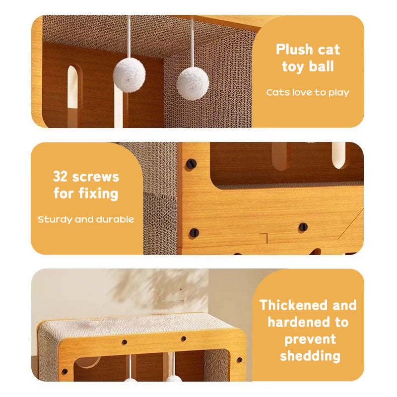 Maison Chat 3-en-1 - Lit Griffoir - Carton Écologique Multi-Couches
