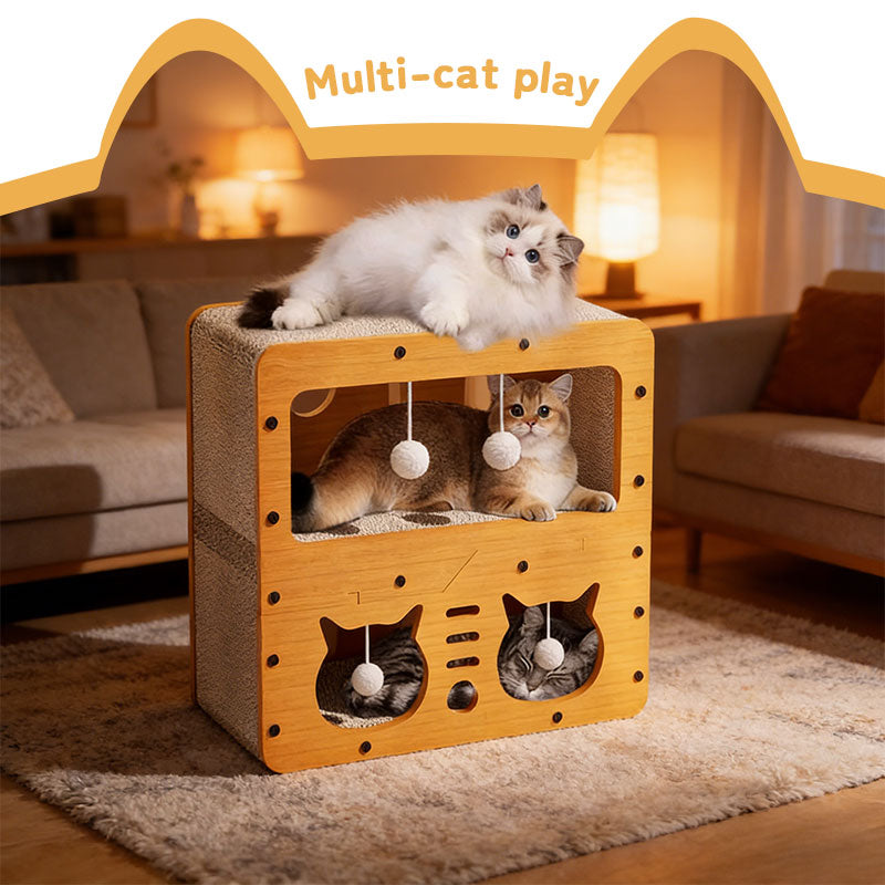 Maison Chat 3-en-1 - Lit Griffoir - Carton Écologique Multi-Couches