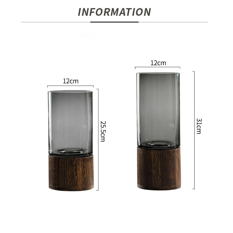 Vase Verre Scandinave Luxe - Support Bois - Fleurs Aquatiques - Déco Table Salle