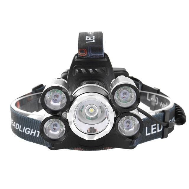 Lampe Frontale LED 1500lm 5xT6 - Vélo Rechargeable 18650 - Pêche Camping