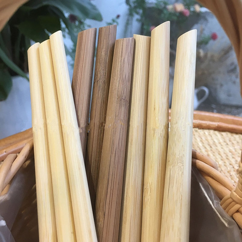Pailles Bambou Réutilisables 100pcs 21.5cm - Écologique - Carbonisées Smoothie