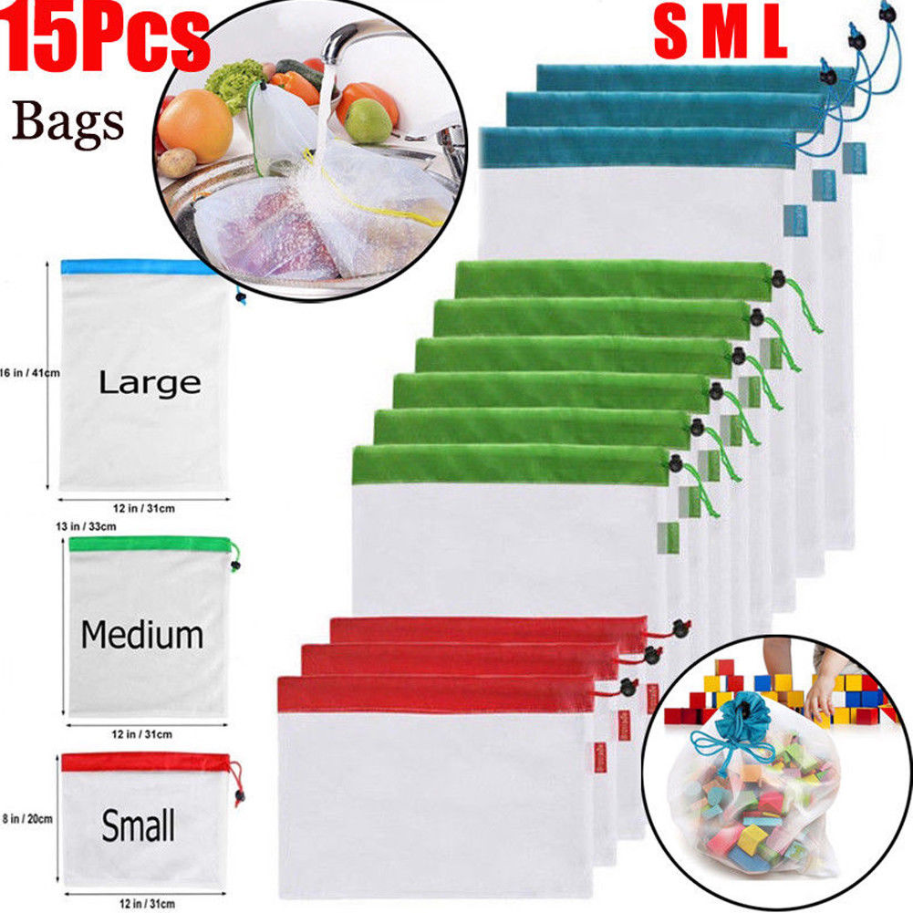 Sacs Filet Réutilisables 12 Pièces - Lavables Écologiques - Courses Fruits Légum