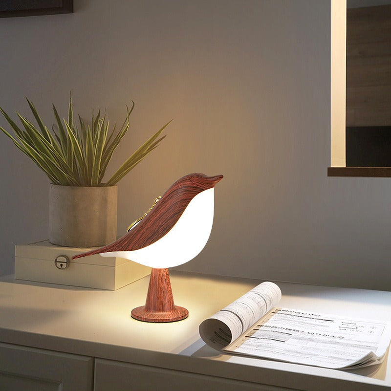 Lampe Chevet Oiseau Bois 3 Couleurs - Tactile Dimmable - Lecture Chambre - Déco 