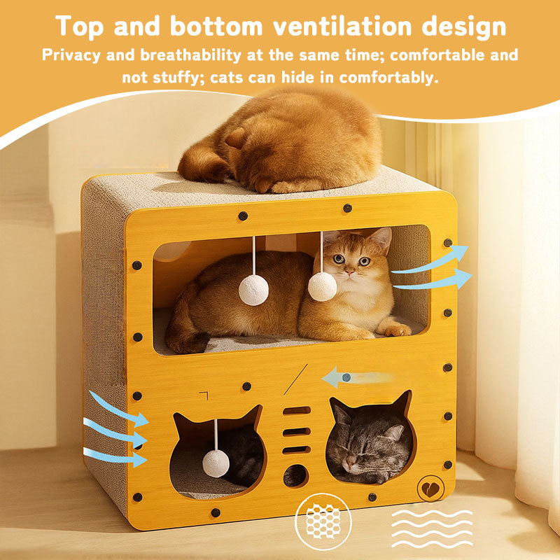 Maison Chat 3-en-1 - Lit Griffoir - Carton Écologique Multi-Couches