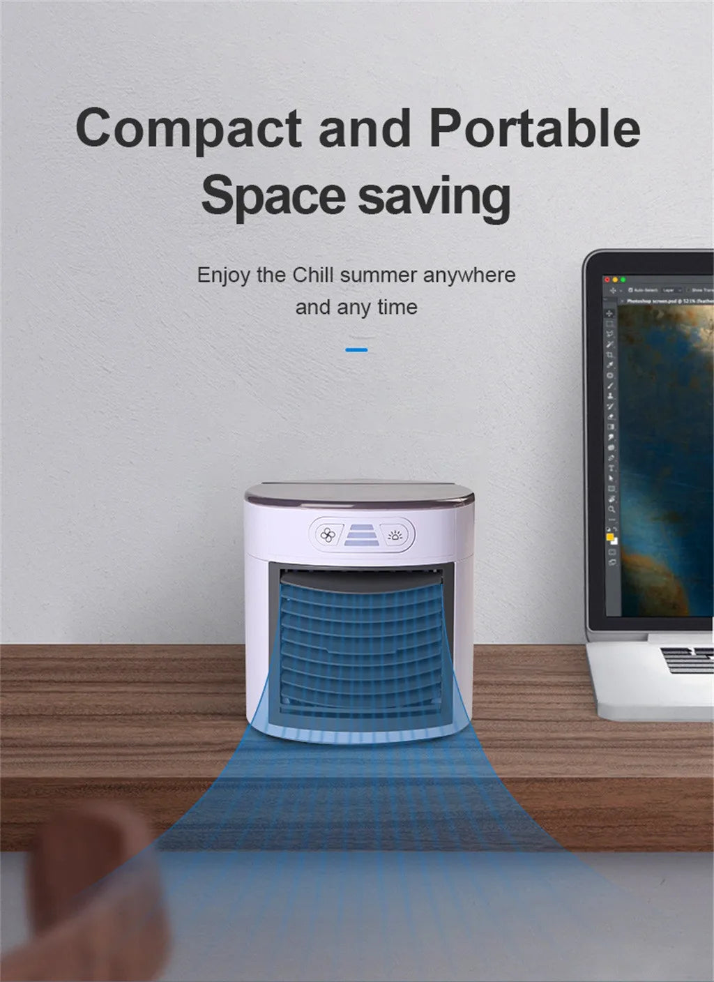 Ventilateur Climatiseur de Bureau USB - Humidificateur Digital - Portable