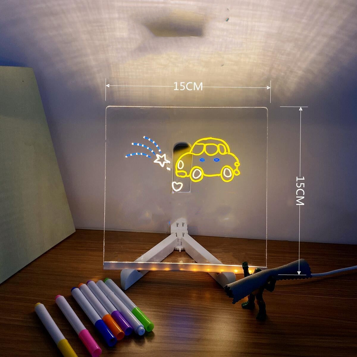 Tableau lumineux LED en acrylique avec 7 crayons pour messages et dessins