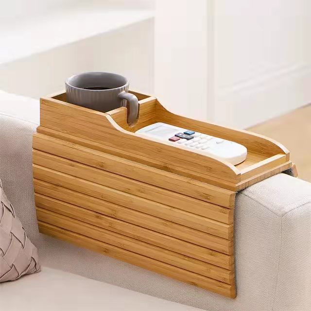 Plateau Accoudoir Canapé en Bambou - Tablette Pliable pour Canapé