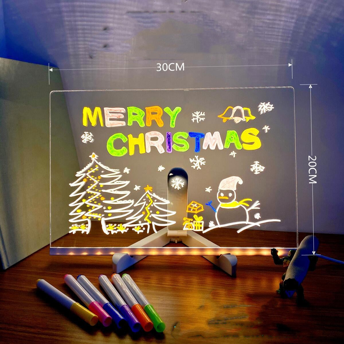 Tableau lumineux LED en acrylique avec 7 crayons pour messages et dessins